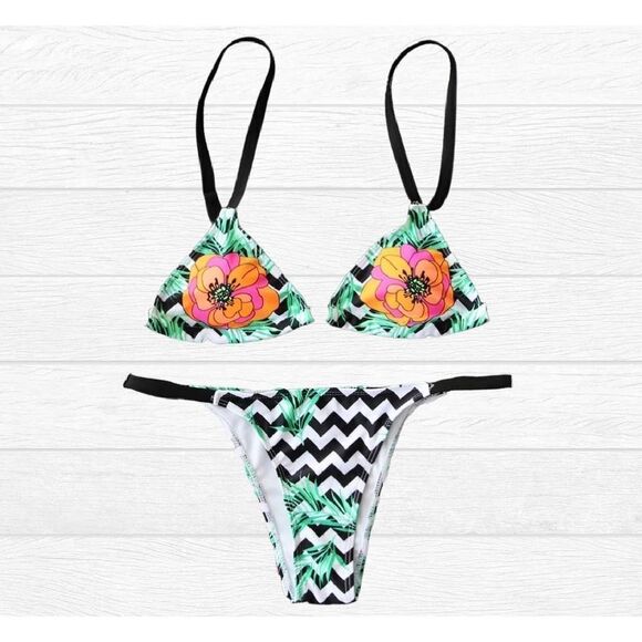 Floral Chevron Fern Triangle Bikini S - Picture 4 of 6